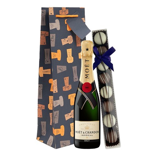 Half Bottle Of Moet and Chandon Brut Champagne 37.5cl & Fine Artisanal Truffles Gift Bag